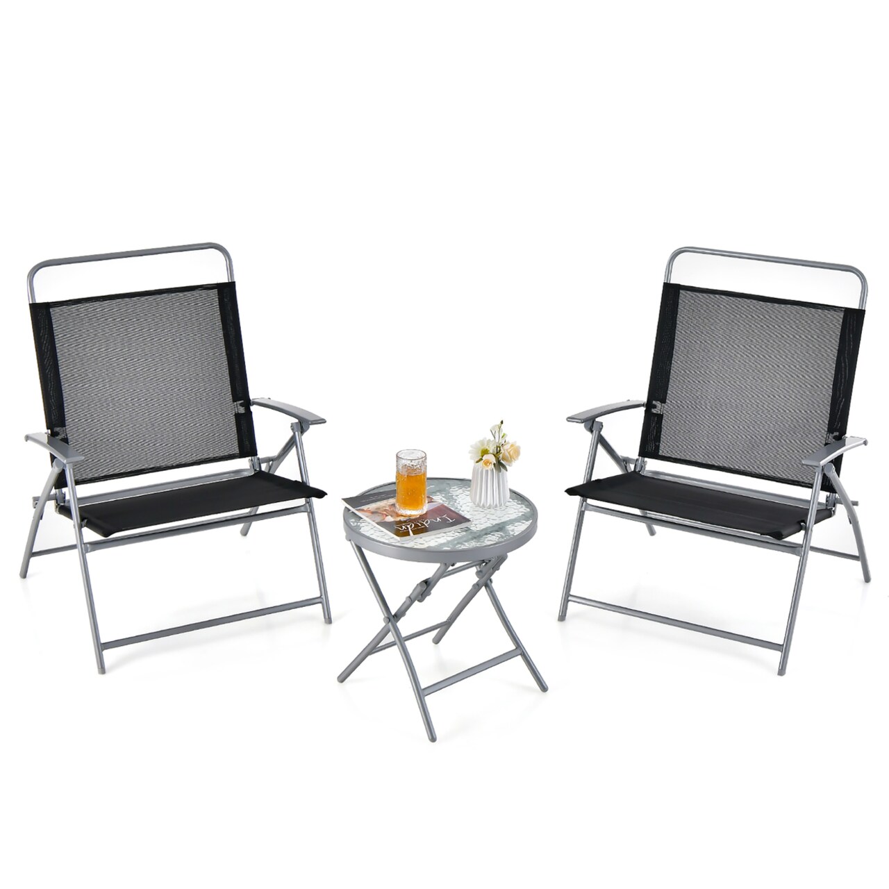 Gymax 3 Piece Patio Folding Chair Set w Coffee Table Extra